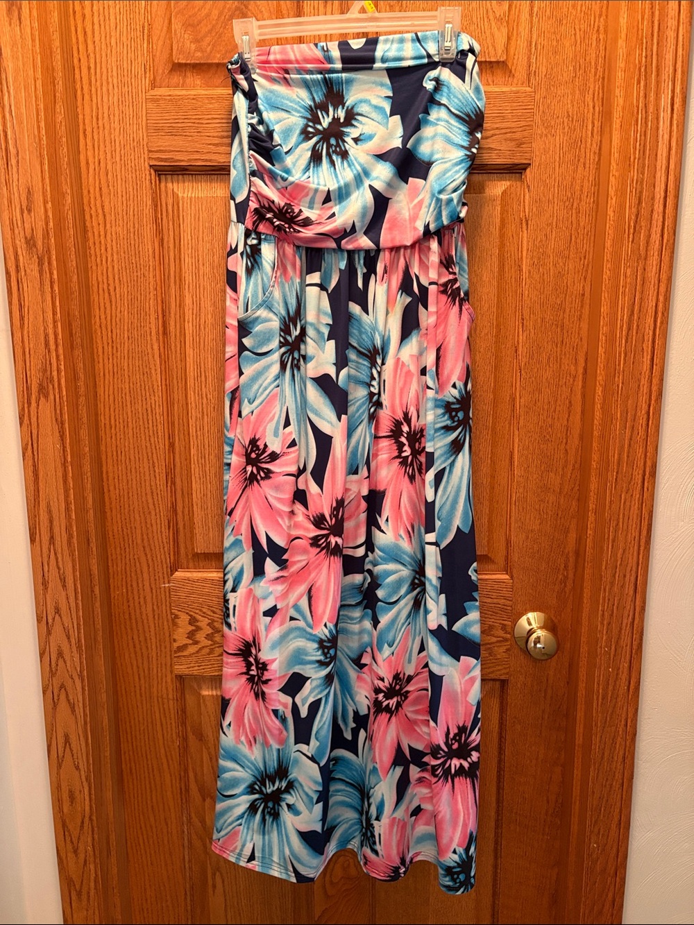 GloryStar Floral Strapless Maxi Dress in Pink & light Blue